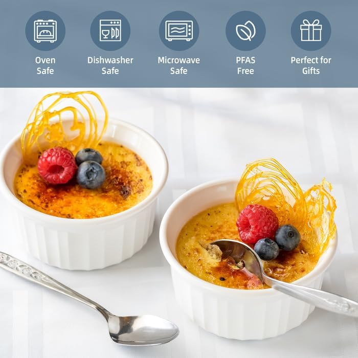 Nuwave Ceramic Ramekins 4oz Set of 6, Classic Elegant Style Ramekins for Baking Souffles, Creme Brulées, Custards, Puddings, Oven, Microwave & Dishwasher-Safe, Ivory White - Image 2