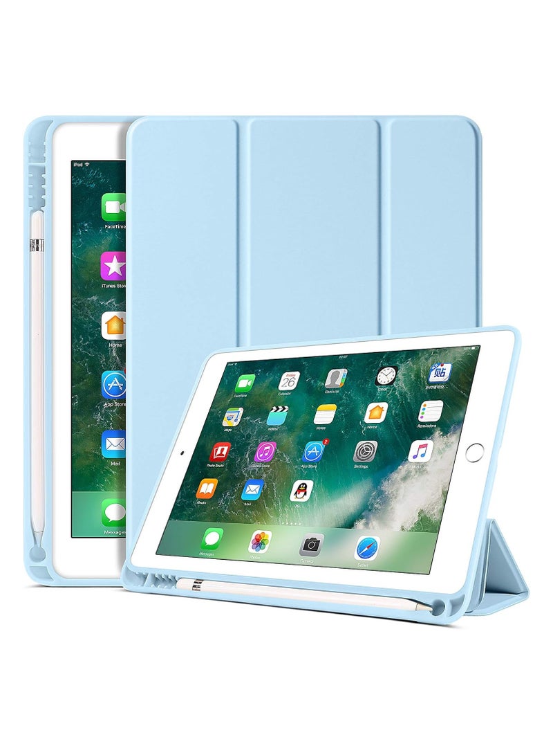 IPad 6th Generation Case IPad 5th Generation Case With Pencil Holder, Premium Folio Folding Stand Smart Auto Wake/Sleep Protective Tablet Cases Cover For IPad 9.7" 2018/2017, Sky Blue - Image 1