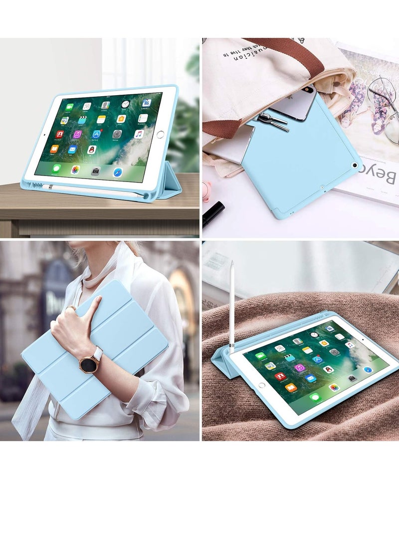 IPad 6th Generation Case IPad 5th Generation Case With Pencil Holder, Premium Folio Folding Stand Smart Auto Wake/Sleep Protective Tablet Cases Cover For IPad 9.7" 2018/2017, Sky Blue - Image 3