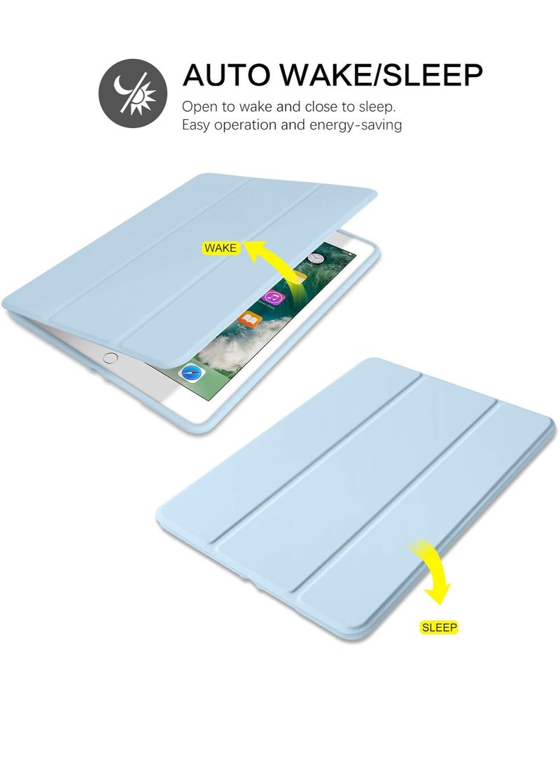 IPad 6th Generation Case IPad 5th Generation Case With Pencil Holder, Premium Folio Folding Stand Smart Auto Wake/Sleep Protective Tablet Cases Cover For IPad 9.7" 2018/2017, Sky Blue - Image 2