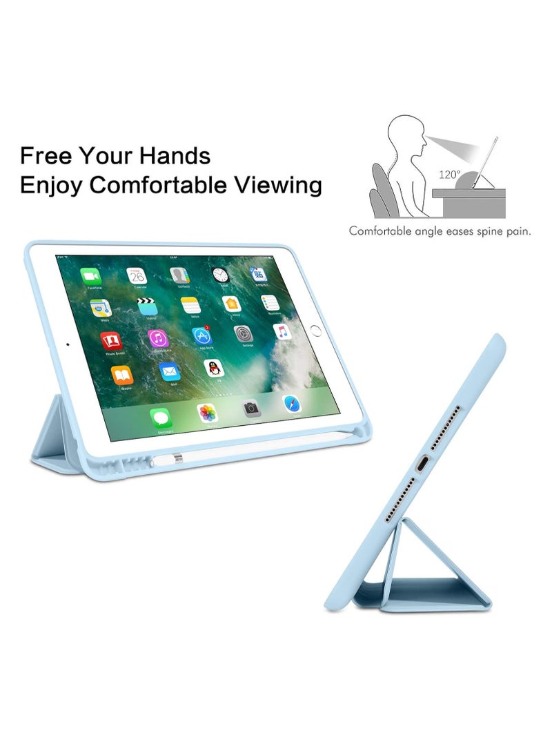 IPad 6th Generation Case IPad 5th Generation Case With Pencil Holder, Premium Folio Folding Stand Smart Auto Wake/Sleep Protective Tablet Cases Cover For IPad 9.7" 2018/2017, Sky Blue - Image 5