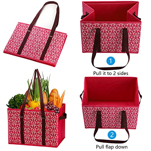 WUWEOT 4 Pack Reusable Grocery Bags, Large Shopping Box Tote, Foldable Washable Storage Bins with Reinforced Bottom Heavy Duty Handles for Fruit Vegetable Clothes Toys and Picnic - Image 3