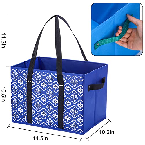 WUWEOT 4 Pack Reusable Grocery Bags, Large Shopping Box Tote, Foldable Washable Storage Bins with Reinforced Bottom Heavy Duty Handles for Fruit Vegetable Clothes Toys and Picnic - Image 2