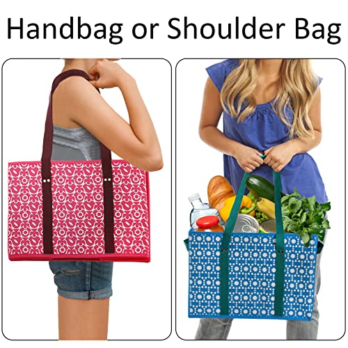WUWEOT 4 Pack Reusable Grocery Bags, Large Shopping Box Tote, Foldable Washable Storage Bins with Reinforced Bottom Heavy Duty Handles for Fruit Vegetable Clothes Toys and Picnic - Image 4
