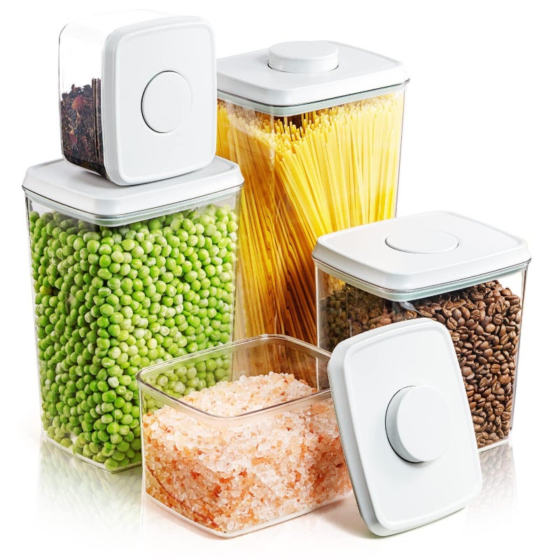 Tourdeus Pop Up Lid Food Storage Containers Clear Storage Containers for Pantry Airtight Kitchen Containers Storage Set  5 Pack for Cereal Flour and Sugar 35Qt 29Qt 21Qt 13Qt 06Qt