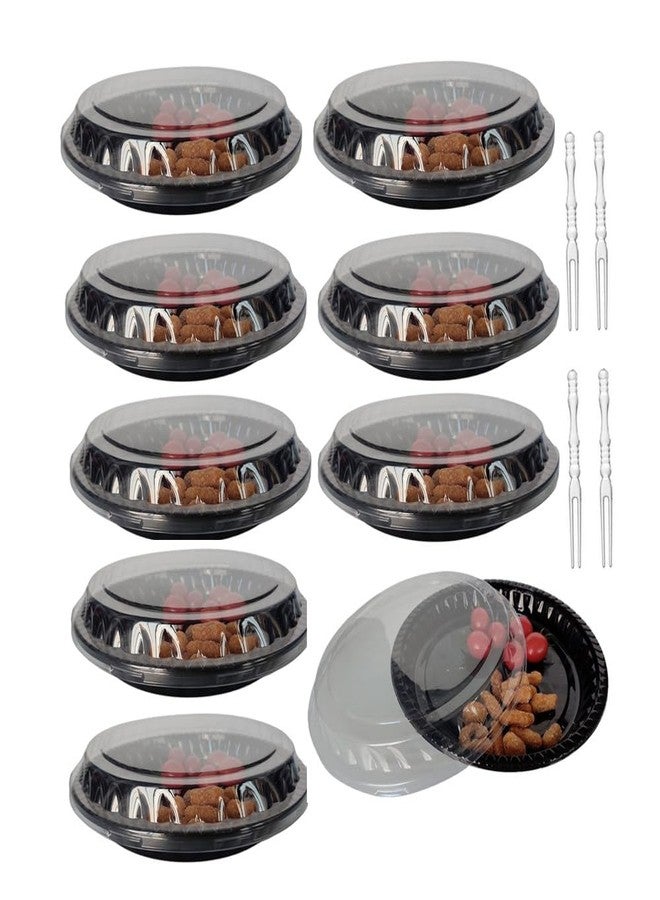 Ebonee Plastic Black Platter Food Serving Tray with Clear Lid, 9.5 inch Round Heavy Duty Disposable Catering Trays, Food Sandwich Vegetable Fruit Appetizer Serving Trays for Party Catering Picnic (10 Pack) - Image 1