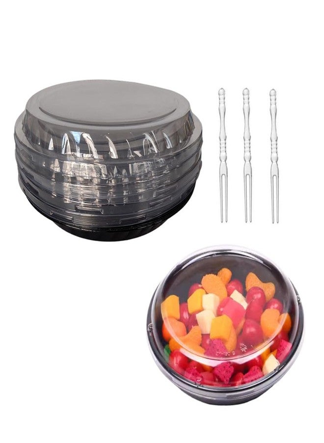 Ebonee Plastic Black Platter Food Serving Tray with Clear Lid, 9.5 inch Round Heavy Duty Disposable Catering Trays, Food Sandwich Vegetable Fruit Appetizer Serving Trays for Party Catering Picnic (10 Pack) - Image 3