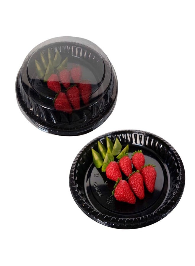 Ebonee Plastic Black Platter Food Serving Tray with Clear Lid, 9.5 inch Round Heavy Duty Disposable Catering Trays, Food Sandwich Vegetable Fruit Appetizer Serving Trays for Party Catering Picnic (10 Pack) - Image 4