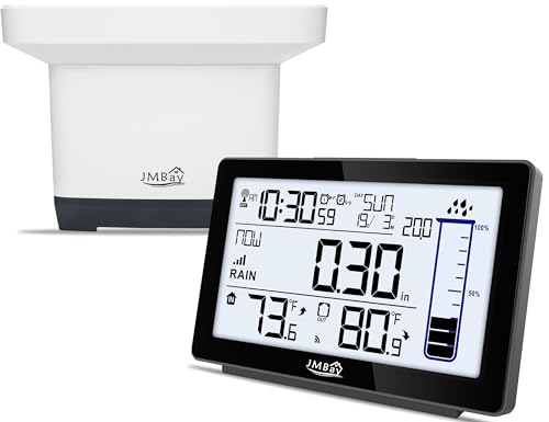 JMBay Wireless Rain Gauge Outdoor with Thermometer High Accurate Digital Rain Gauges Outdoors Best Rated Electronic SelfEmptying Remote Rain Collector Freeze Proof Automatic Rain Measure Gauge for Yard - Image 1