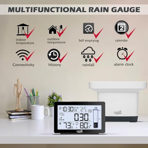 JMBay Wireless Rain Gauge Outdoor with Thermometer High Accurate Digital Rain Gauges Outdoors Best Rated Electronic SelfEmptying Remote Rain Collector Freeze Proof Automatic Rain Measure Gauge for Yard - Image 3