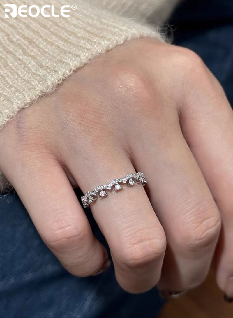 REOCLE 2PCS Women's Ring Convertible Open Adjustable 2-in-1 Statement Ring Dual Shimmering Accent Bands for Stacked or Combined Daily & Occasion Wear - Image 5