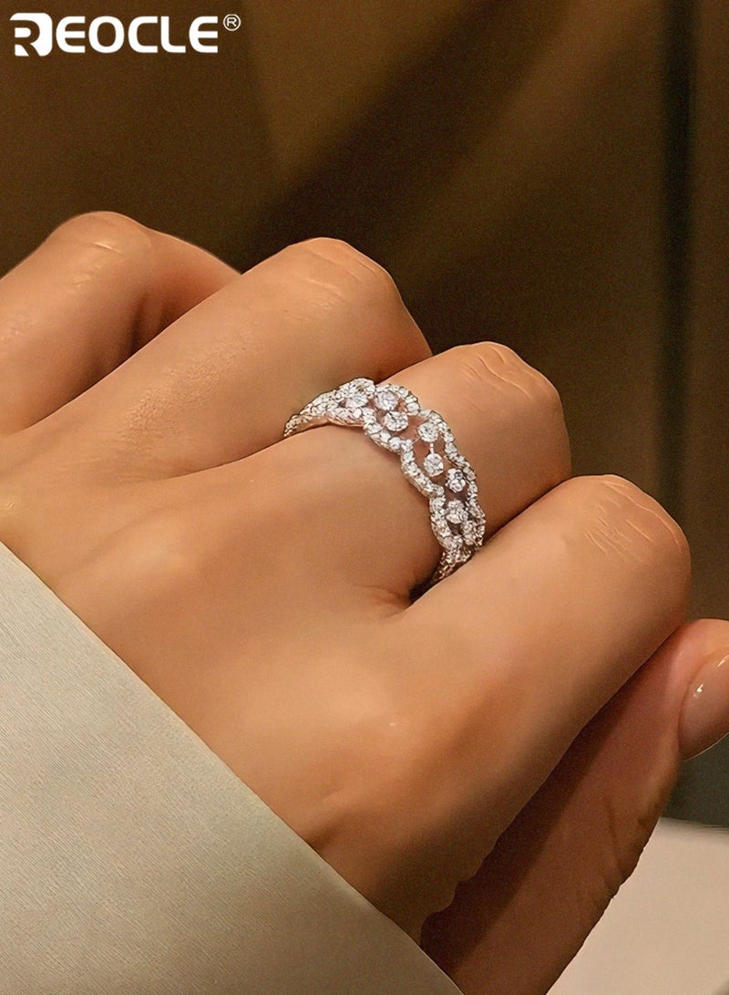 REOCLE 2PCS Women's Ring Convertible Open Adjustable 2-in-1 Statement Ring Dual Shimmering Accent Bands for Stacked or Combined Daily & Occasion Wear - Image 4