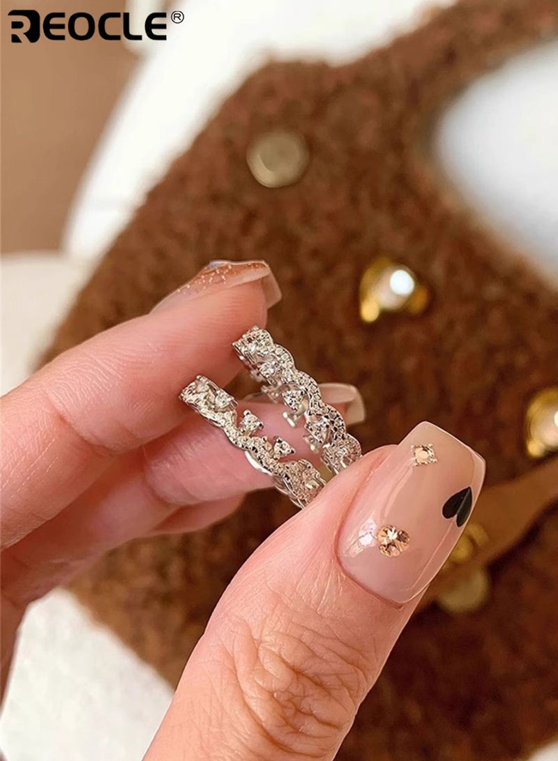 REOCLE 2PCS Women's Ring Convertible Open Adjustable 2-in-1 Statement Ring Dual Shimmering Accent Bands for Stacked or Combined Daily & Occasion Wear - Image 2