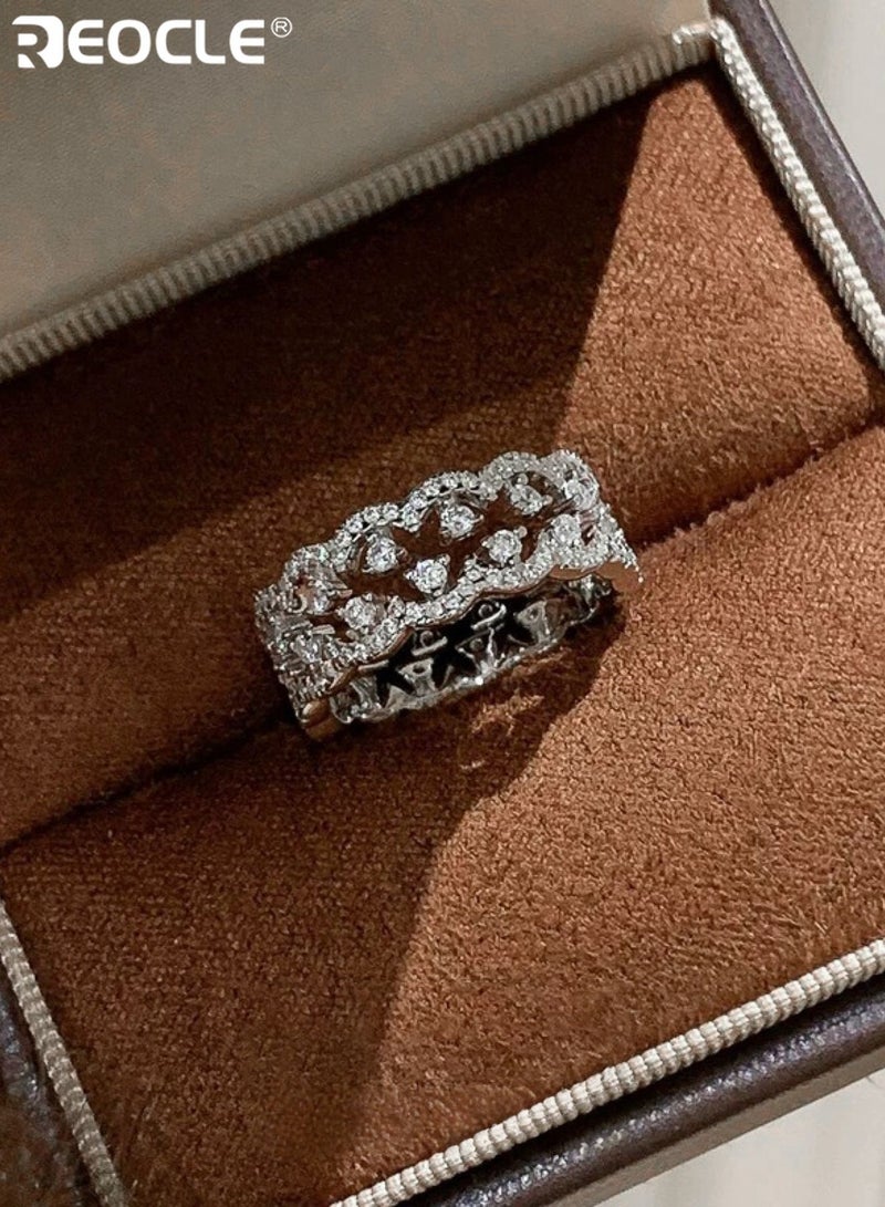 REOCLE 2PCS Women's Ring Convertible Open Adjustable 2-in-1 Statement Ring Dual Shimmering Accent Bands for Stacked or Combined Daily & Occasion Wear - Image 1