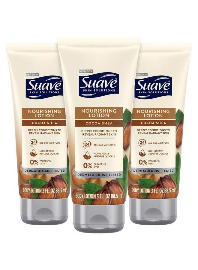 Suave Lotion, Cocoa Butter Shea - Nourishing Hand & Body Lotion, Travel-Size Lotion for Extremely Dry Skin, Moisturizing Cream for Glowing Skin, 24H Moisture, 3 Oz (Pack of 3) - Image 1