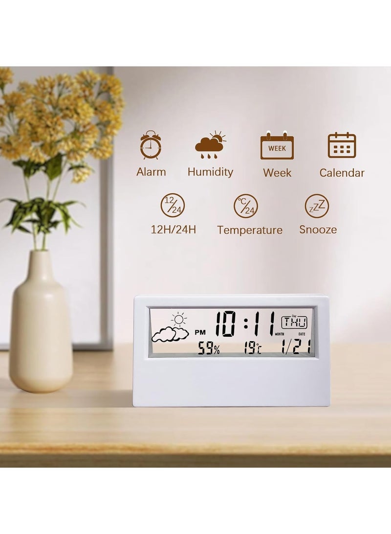 DUNISO LED Digital Electronic Alarm Clock, 4.7 Inch Screen With Time/Date/Temperature/Humidity Display, Battery Operated Desk Clock for Office, Living Room, Bedroom, Shelf etc(White) - Image 1