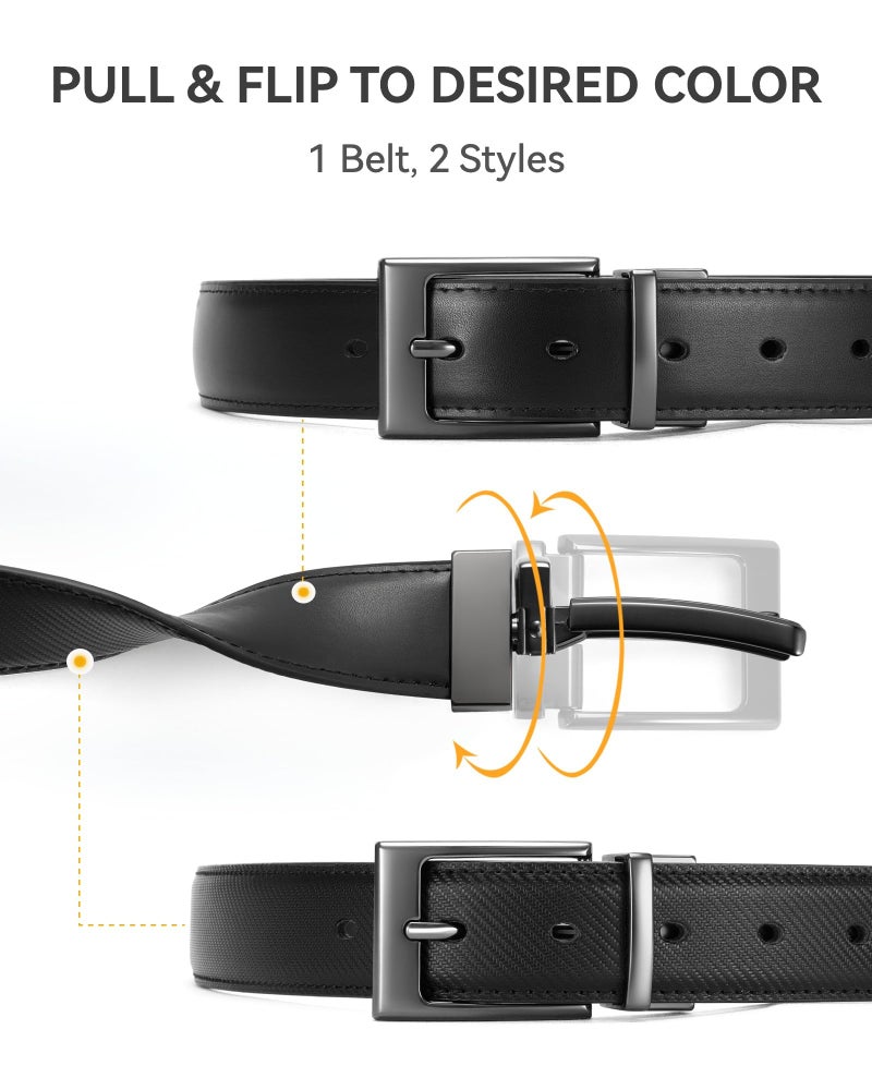 CHAOREN Reversible Belt Men 1 Piece - 1.25" Black Leather Dress Belt - Trim to Fit for Elegant Style - Image 2