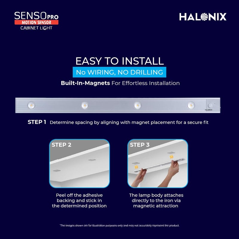 Halonix 4 Led Dimmable Rechargeable Motion Sensor Cabinet Light | USB-C Charging | Motion Sensor Light | No Wiring No Drilling | 120° Motion Detection | Dimmable Warm Yellow Cabinet Light – Pack of 10 - Image 5