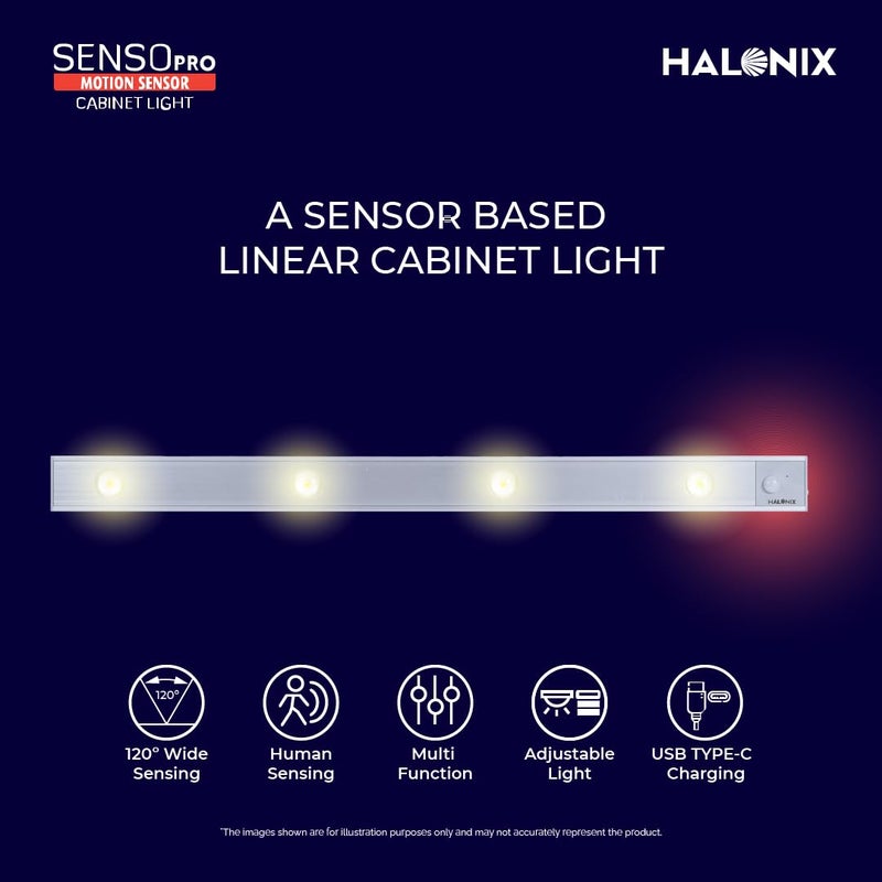 Halonix 4 Led Dimmable Rechargeable Motion Sensor Cabinet Light | USB-C Charging | Motion Sensor Light | No Wiring No Drilling | 120° Motion Detection | Dimmable Warm Yellow Cabinet Light – Pack of 10 - Image 3