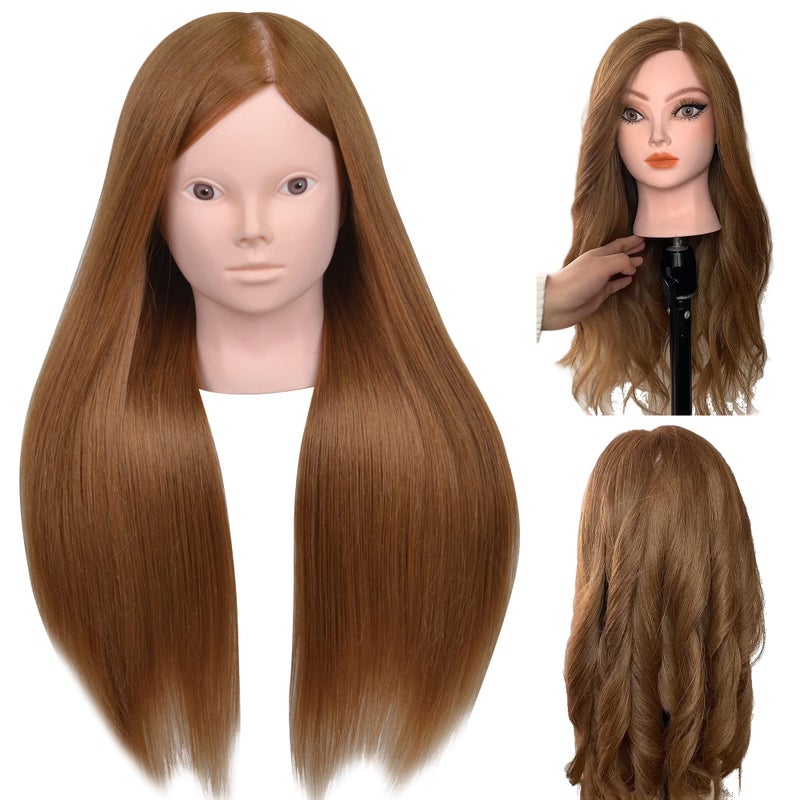 PERFEHAIR 22 Hair and Makeup Training Mannequin Head with 70 Real Hair Cosmetology Manikin Doll Head for Girls Practice Face Make Up Hair StylingLight Brown