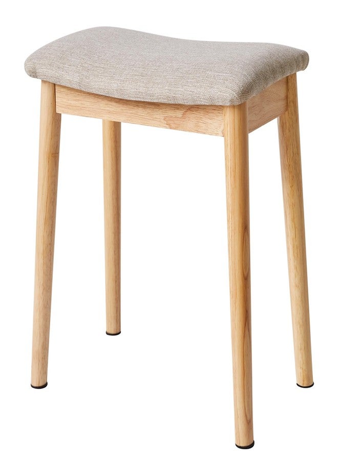 IBUYKE Saddle Cushion Vanity Stool Chair, Foot Rest Stool with Solid Wood Legs, Modern Vanity Bench Ottoman for Piano, Upholstered Seat for Bedroom, Entryway, Wooden Legs&Light Linen WBD007NY - Image 1