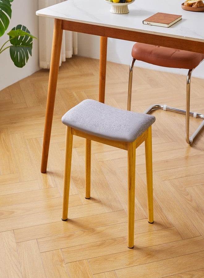 IBUYKE Saddle Cushion Vanity Stool Chair, Foot Rest Stool with Solid Wood Legs, Modern Vanity Bench Ottoman for Piano, Upholstered Seat for Bedroom, Entryway, Wooden Legs&Light Linen WBD007NY - Image 5