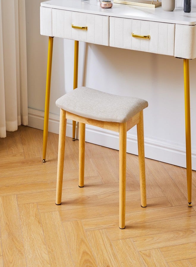 IBUYKE Saddle Cushion Vanity Stool Chair, Foot Rest Stool with Solid Wood Legs, Modern Vanity Bench Ottoman for Piano, Upholstered Seat for Bedroom, Entryway, Wooden Legs&Light Linen WBD007NY - Image 2
