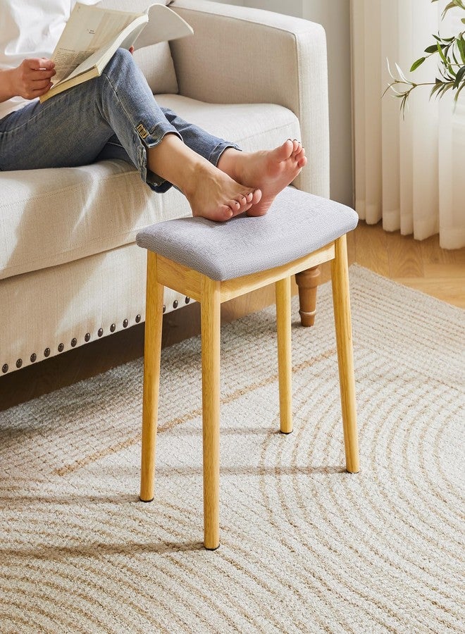 IBUYKE Saddle Cushion Vanity Stool Chair, Foot Rest Stool with Solid Wood Legs, Modern Vanity Bench Ottoman for Piano, Upholstered Seat for Bedroom, Entryway, Wooden Legs&Light Linen WBD007NY - Image 3