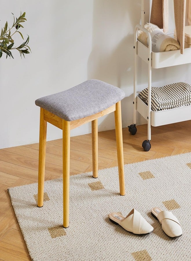 IBUYKE Saddle Cushion Vanity Stool Chair, Foot Rest Stool with Solid Wood Legs, Modern Vanity Bench Ottoman for Piano, Upholstered Seat for Bedroom, Entryway, Wooden Legs&Light Linen WBD007NY - Image 4