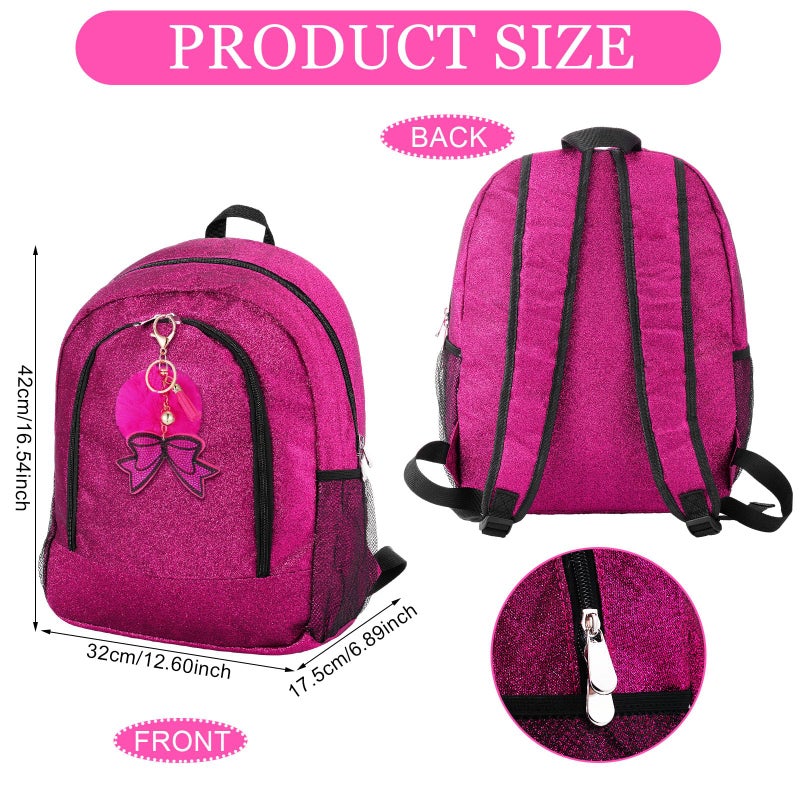 Noveread Large Cheer Backpack with Bow Keychain Cheerleading Glitter Backpack Cheerleaders Gift Cheer Bags for Sport(Hot Pink) - Image 2