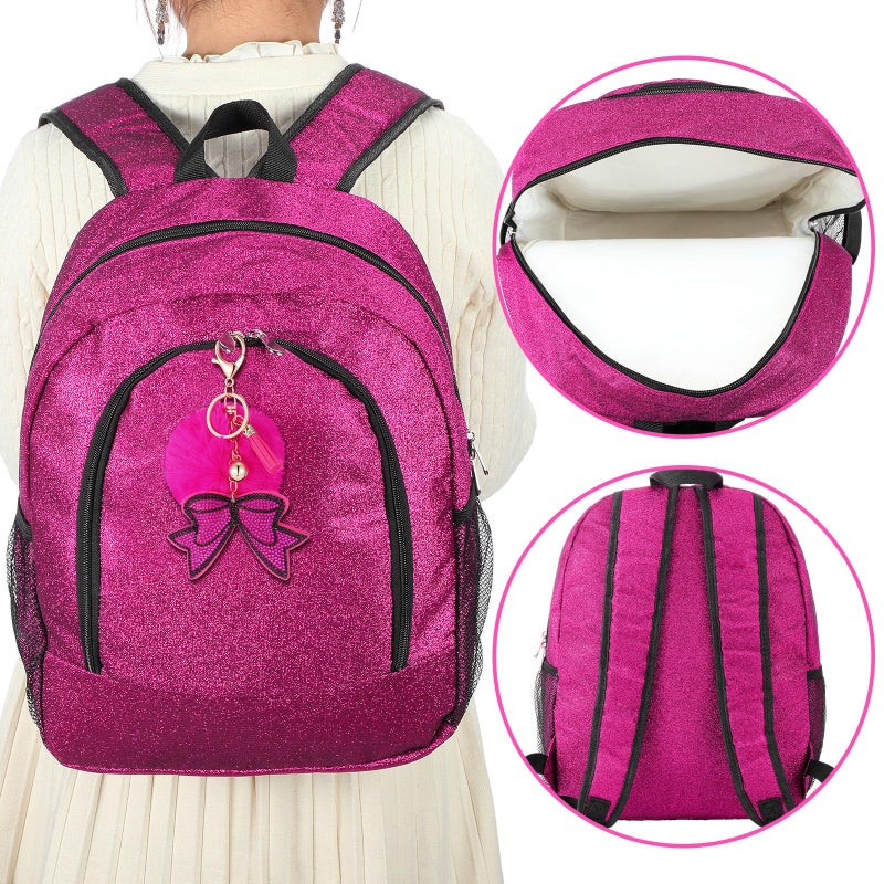 Noveread Large Cheer Backpack with Bow Keychain Cheerleading Glitter Backpack Cheerleaders Gift Cheer Bags for Sport(Hot Pink) - Image 5