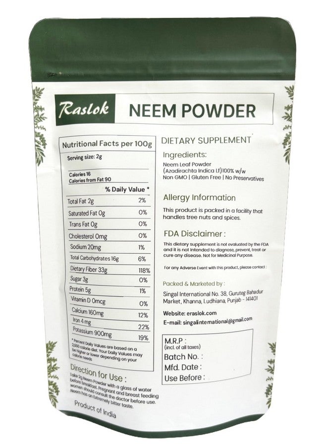 Raslok Neem Powder |100% Pure and Natural Neem Powder | Very Bitter Neem Supplement for Skin,Hair and Detox (3.52 oz) - Image 3