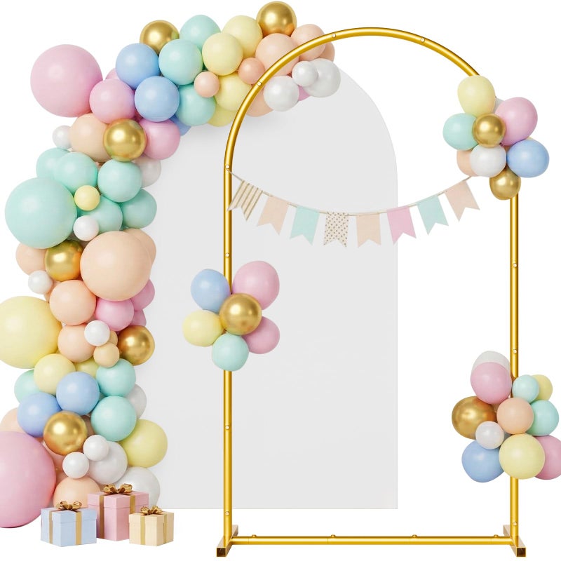 CludPark Arch Backdrop Stand and Cover Set, 7.2 x 4FT Gold Metal Wedding Arch for Ceremony, Heavy Duty Balloon Arch Stand with White Spandex Cover for Birthday Party, Baby Shower, Graduation, Event Decor - Image 2