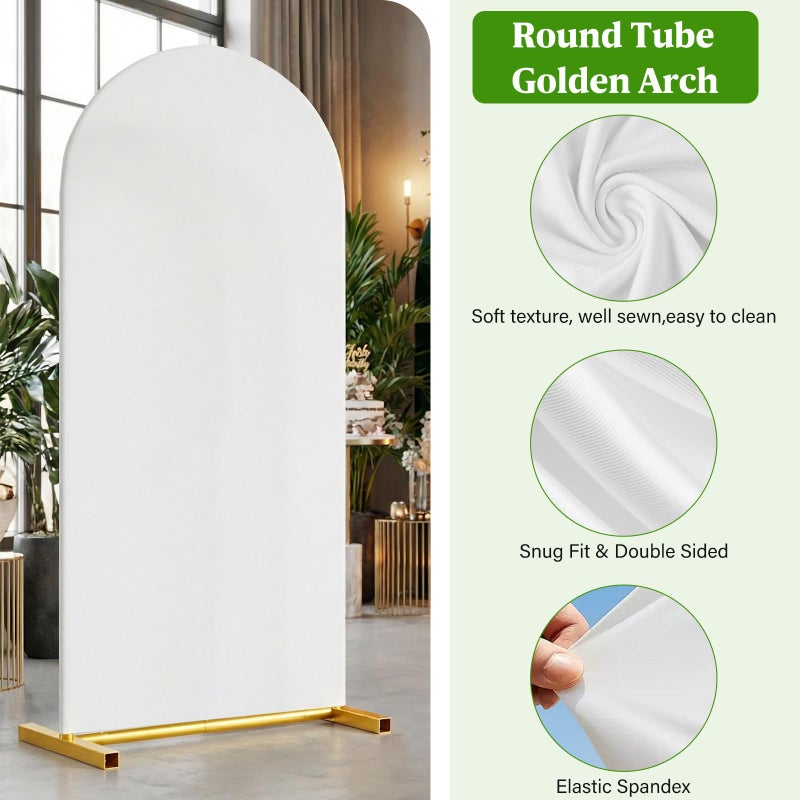 CludPark Arch Backdrop Stand and Cover Set, 7.2 x 4FT Gold Metal Wedding Arch for Ceremony, Heavy Duty Balloon Arch Stand with White Spandex Cover for Birthday Party, Baby Shower, Graduation, Event Decor - Image 4