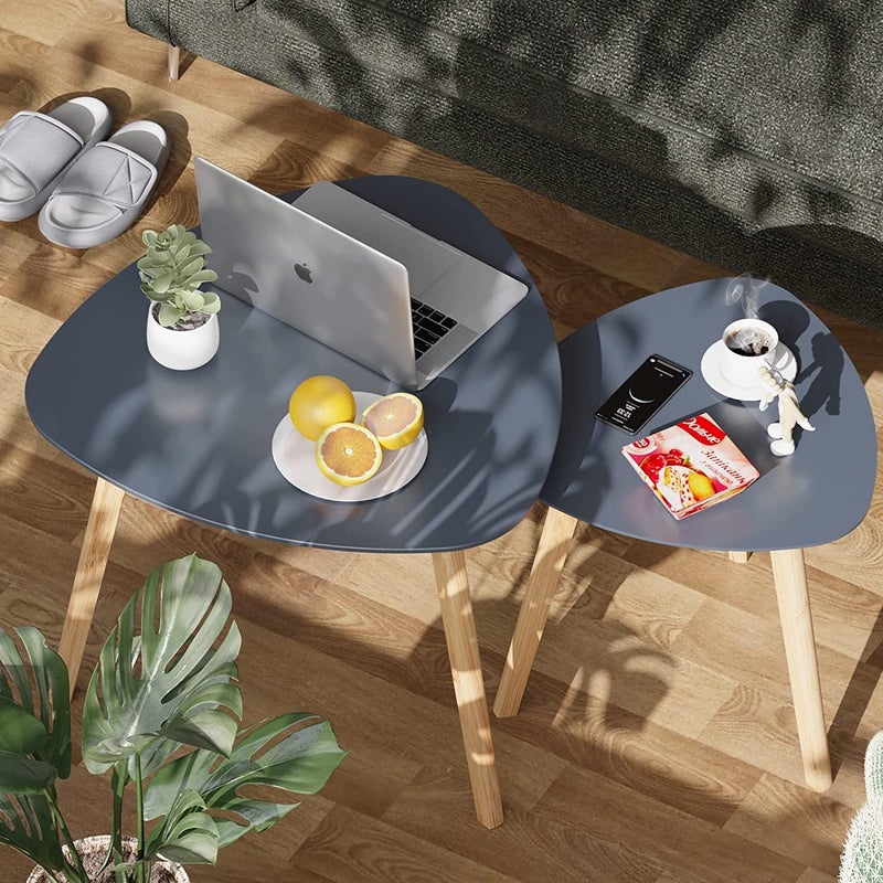 MTANK Nesting Coffee End Tables Modern Decor Side Wood Table for Home and Office Grey - Image 4