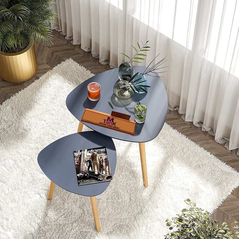MTANK Nesting Coffee End Tables Modern Decor Side Wood Table for Home and Office Grey - Image 1