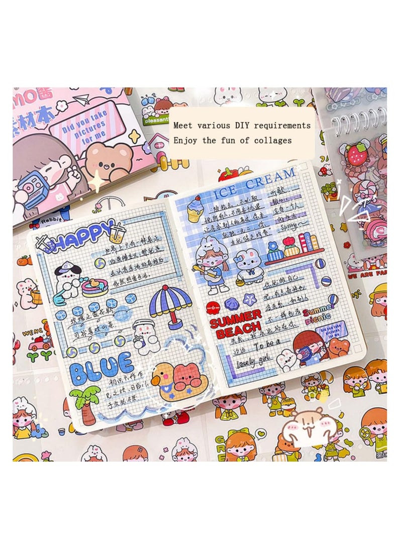 Excefore Cartoon Bear Rabbit Stickers, 50 Sheets Kawaii Coil Sticker Book, PET Transparent Bunny Scrapbook, Waterproof Decals with Tweezers for Kids DIY Journaling - Image 2