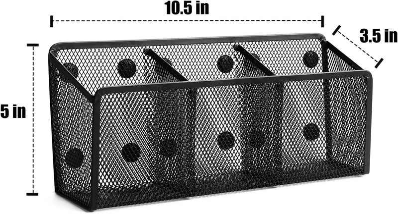 Ameceres Magnetic Pencil Holder - Extra Strong Magnets Mesh Marker Holder Perfect for Whiteboard, Refrigerator and Locker Accessories (3 Baskets, 1 Pack Black) - Image 3