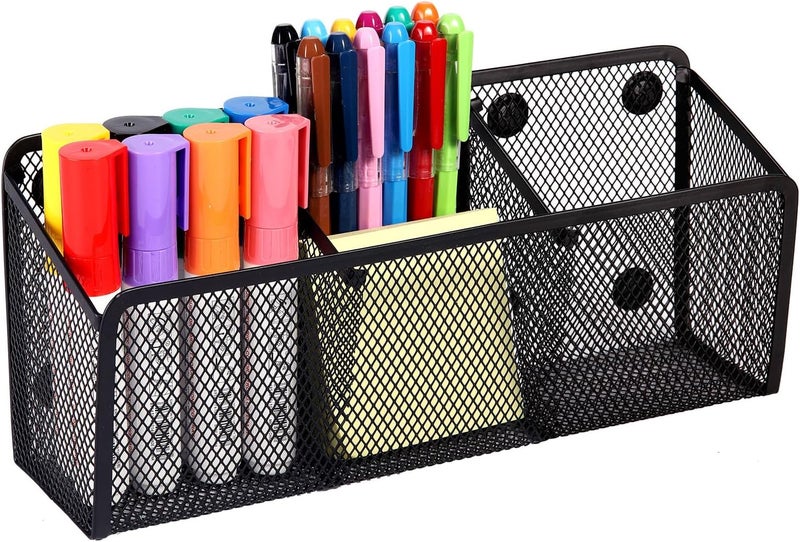 Ameceres Magnetic Pencil Holder - Extra Strong Magnets Mesh Marker Holder Perfect for Whiteboard, Refrigerator and Locker Accessories (3 Baskets, 1 Pack Black) - Image 1