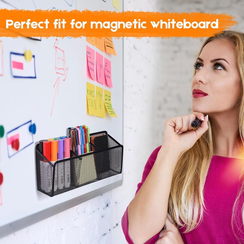 Ameceres Magnetic Pencil Holder - Extra Strong Magnets Mesh Marker Holder Perfect for Whiteboard, Refrigerator and Locker Accessories (3 Baskets, 1 Pack Black) - Image 5
