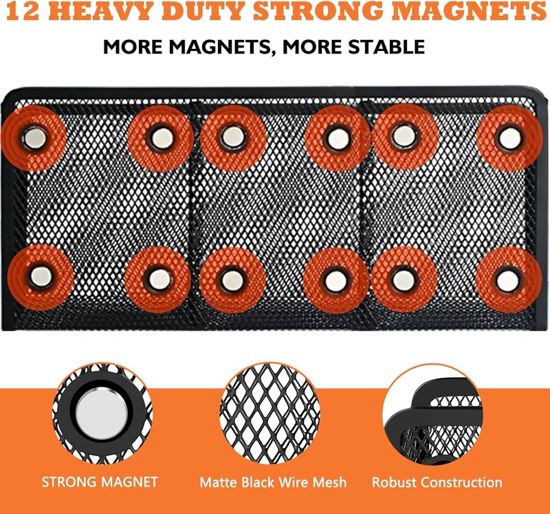 Ameceres Magnetic Pencil Holder - Extra Strong Magnets Mesh Marker Holder Perfect for Whiteboard, Refrigerator and Locker Accessories (3 Baskets, 1 Pack Black) - Image 2