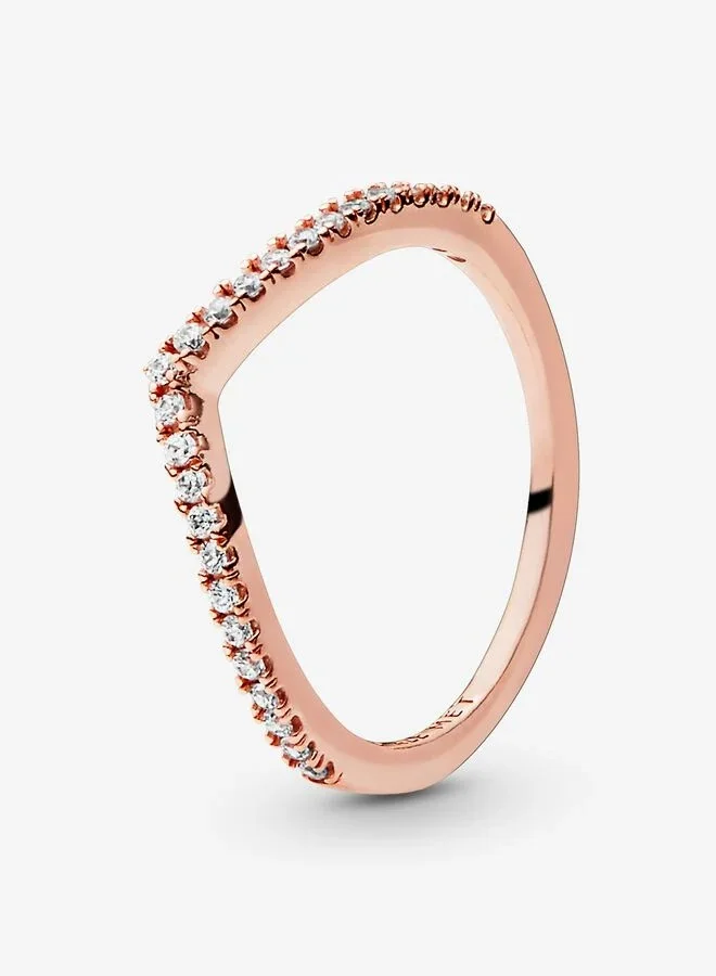 باندورا خاتم مطلي بالذهب الوردي عيار  قيراط بتصميم شوكة مع زركونيا مكعب شفاف، مقاس