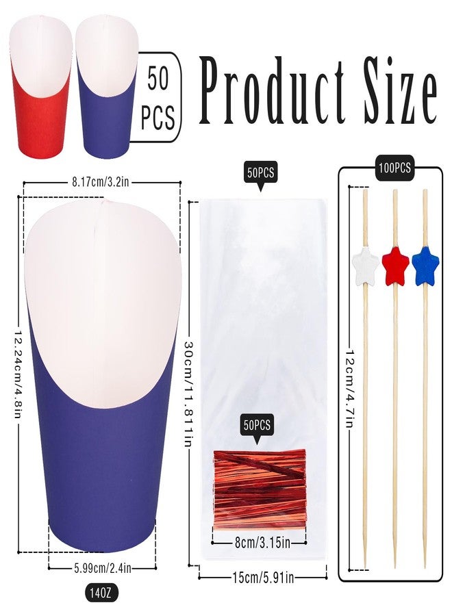JarThenaAMCS 50Pcs Patriotic July 4th Charcuterie Cups with Sticks Plastic Treat Goodie Bags Twist Ties 14oz French Fries Cup Holder for Home Kitchen Independence Day Party - Image 2