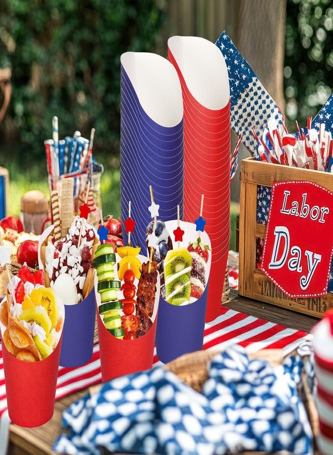 JarThenaAMCS 50Pcs Patriotic July 4th Charcuterie Cups with Sticks Plastic Treat Goodie Bags Twist Ties 14oz French Fries Cup Holder for Home Kitchen Independence Day Party - Image 4