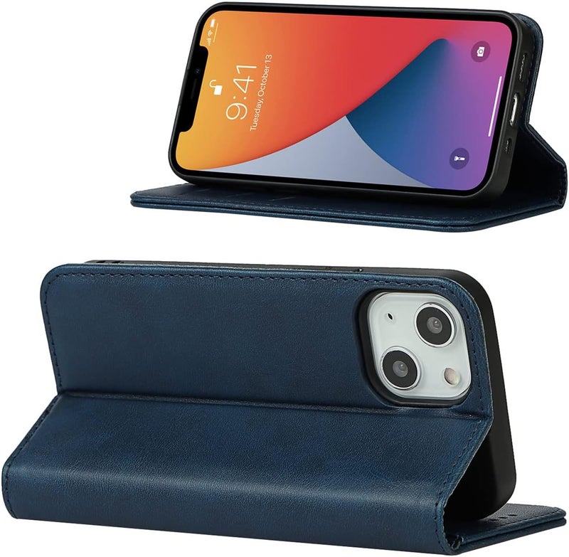 iCoverCase for iPhone 13 Wallet Case with Card Holder, PU Leather Magnetic Kickstand Feature Shockproof Protective Flip Cover Case - Blue - Image 3