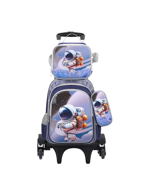 Rolling Backpack for Boys Cute Kids Rolling Backpack with Lunch Bag Kids Backpack with Wheels for School Backpacks for Elementary with Lunch Box Pencil Case Trolley Luggage
