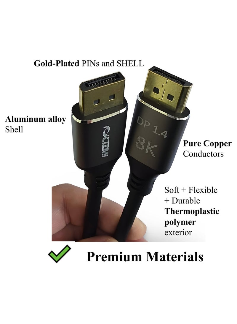 سيزمي ✦ كابل DisplayPort 1.4 بدقة 8K بطول 2 متر | يدعم 8K@60Hz و4K@240Hz بمعدل تحديث عالٍ | HDR وG-Sync وHDCP | سرعة 32.4Gbps | موصلات مطلية بالذهب | DisplayPort إلى DisplayPort | متوافق مع الشاشات الاحترافية وأجهزة الكمبيوتر وبطاقات الرسومات | بطول 2 متر - Image 3