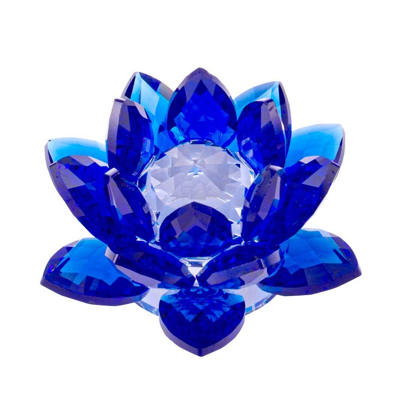 Amlong Crystal Amlong Crystal 3 Inch Sapphire Blue Crystal Lotus Flower Feng Shui Home Decor with Gift Box 