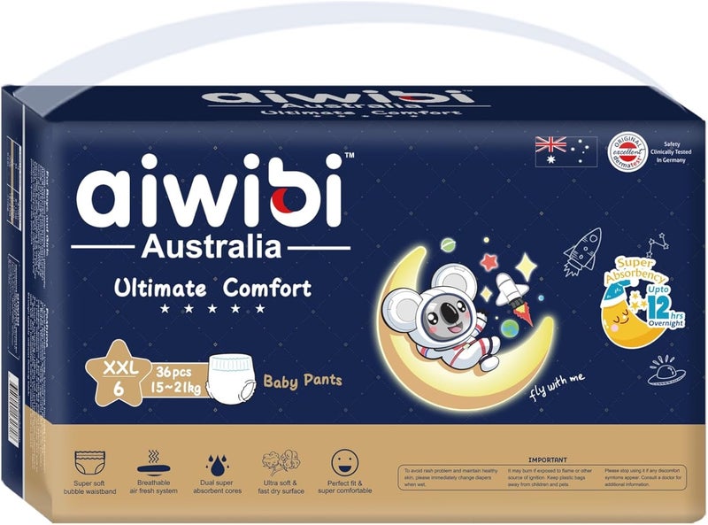 aiwibi Night Plus Baby Pants, Ultra-Slim & Super Soft Diaper Pants with Rash Protection, Hypoallergenic, Non-Woven Fabric, Water-Based Ink, Dermatest Certified (XX-Large, 36, count) - Image 1
