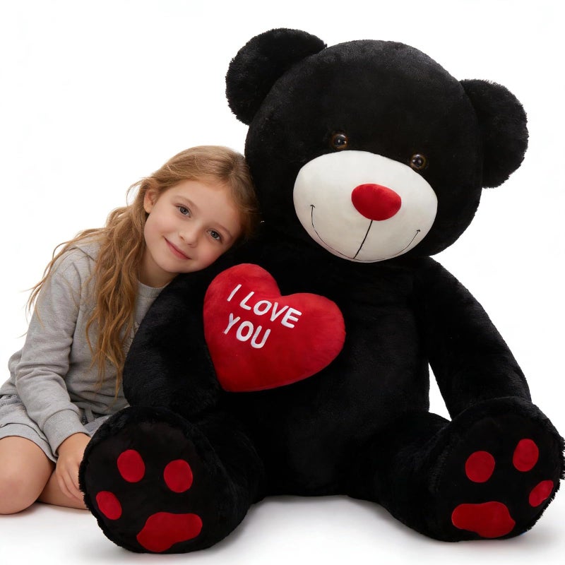 BENINY Red Heart Big Teddy Bears Black Teddy Bear Stuffed Animals with Embroidered I Love You for Girlfriend Large Valentines Fluffy Teddy Bear Birthday Gifts 36 inches - Image 3